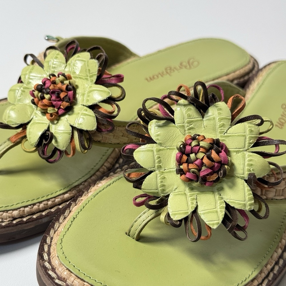 Brighton Orchid Flip Flops Womens Size 6.5 Green Leather Slip On Sandals - Picture 8 of 13